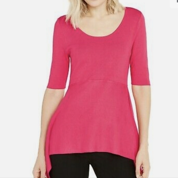 ALFANI Pink Scoop Neck Shark bite hem Ribbed Top S - Picture 1 of 13